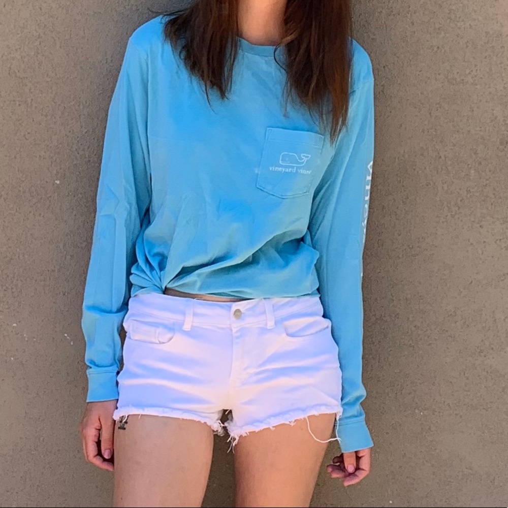 Vineyard Vines Whale Aqua Long Sleeve Pocket Tee